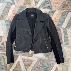 Theory Black Leather Zip Jacket
